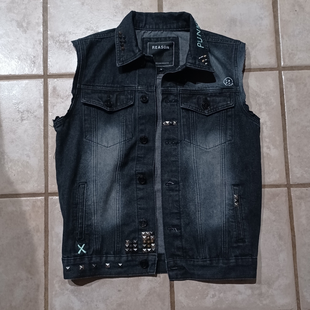 Mens Punk Vest Cut off Jacket
